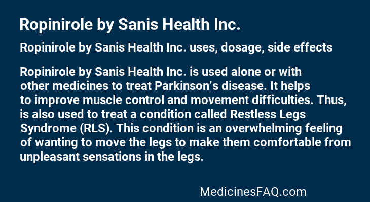 Ropinirole by Sanis Health Inc.
