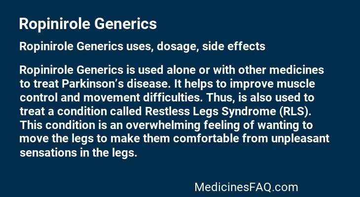 Ropinirole Generics