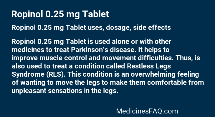 Ropinol 0.25 mg Tablet