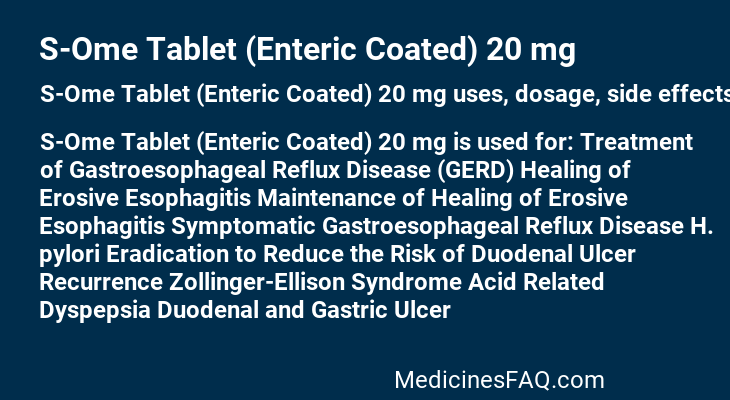 S-Ome Tablet (Enteric Coated) 20 mg