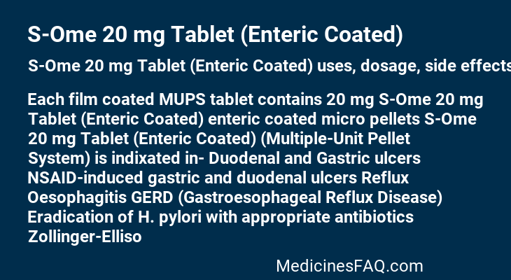 S-Ome 20 mg Tablet (Enteric Coated)