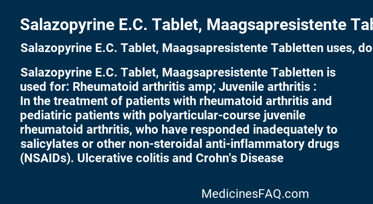 Salazopyrine E.C. Tablet, Maagsapresistente Tabletten