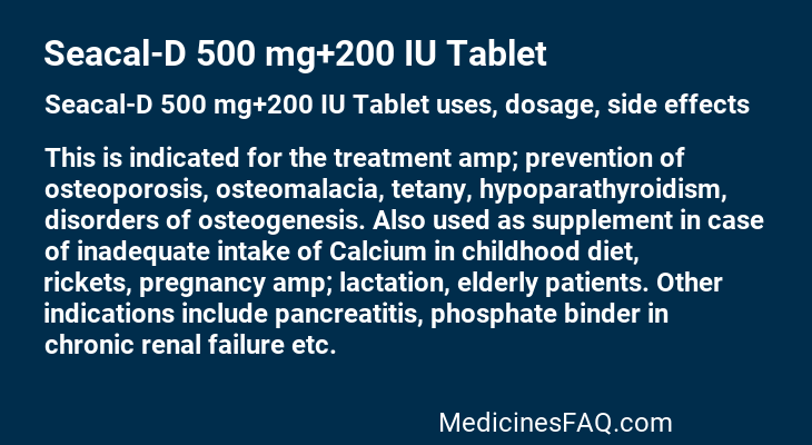 Seacal-D 500 mg+200 IU Tablet