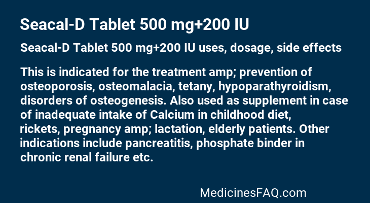 Seacal-D Tablet 500 mg+200 IU