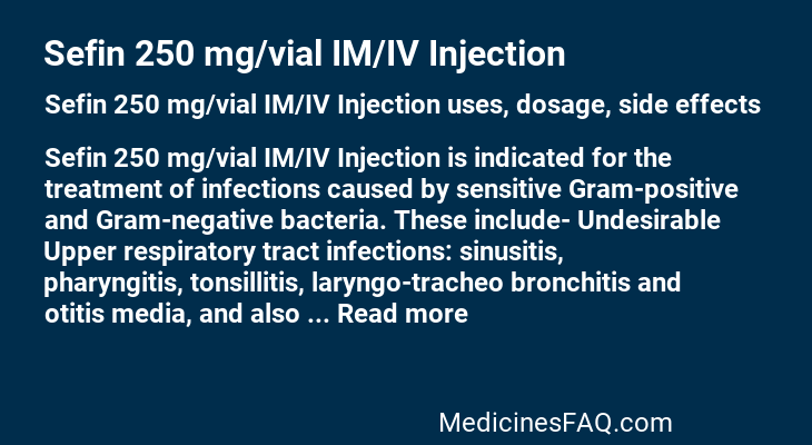 Sefin 250 mg/vial IM/IV Injection