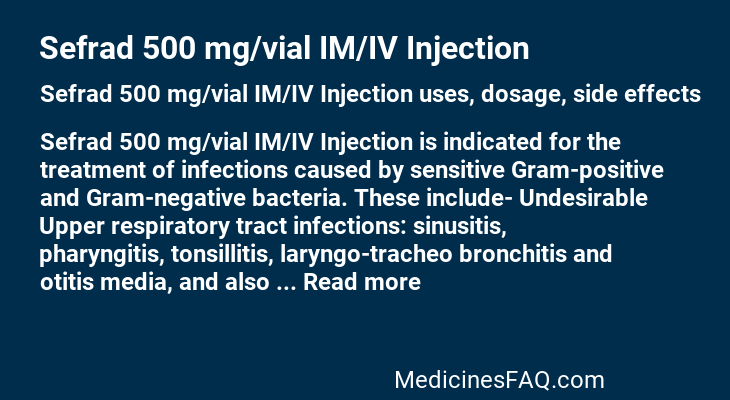 Sefrad 500 mg/vial IM/IV Injection