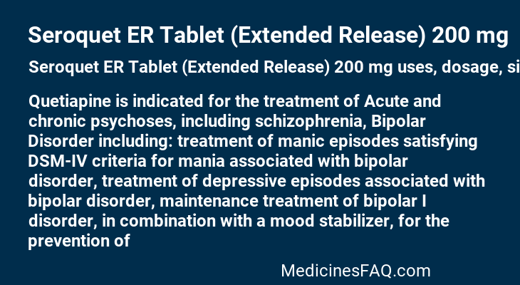 Seroquet ER Tablet (Extended Release) 200 mg