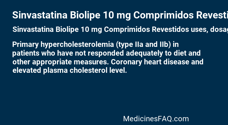 Sinvastatina Biolipe 10 mg Comprimidos Revestidos