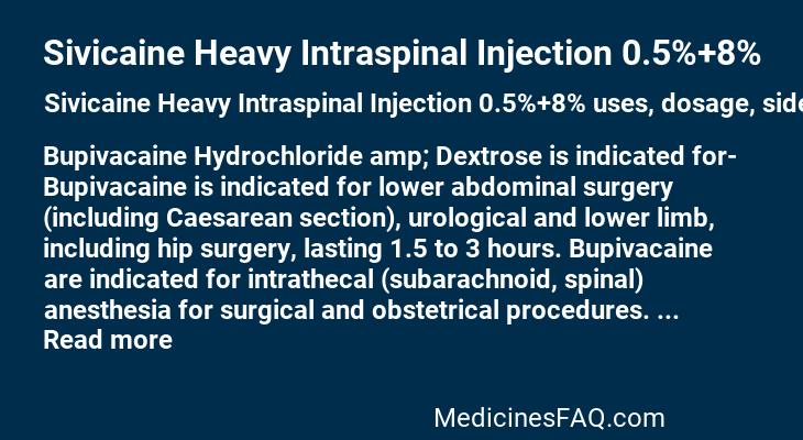 Sivicaine Heavy Intraspinal Injection 0.5%+8%