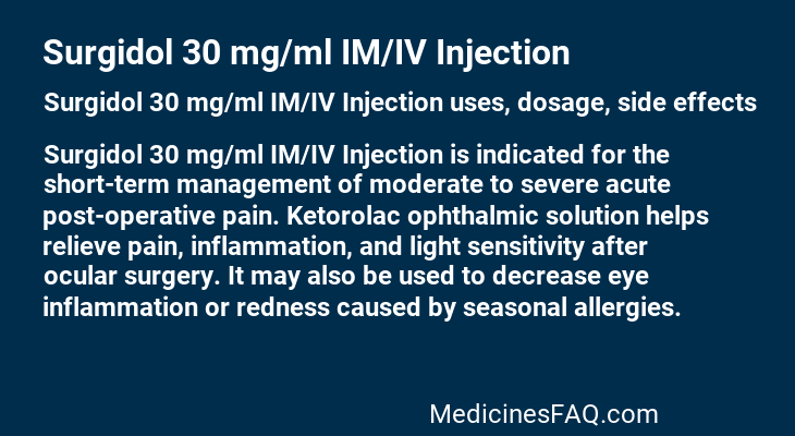 Surgidol 30 mg/ml IM/IV Injection