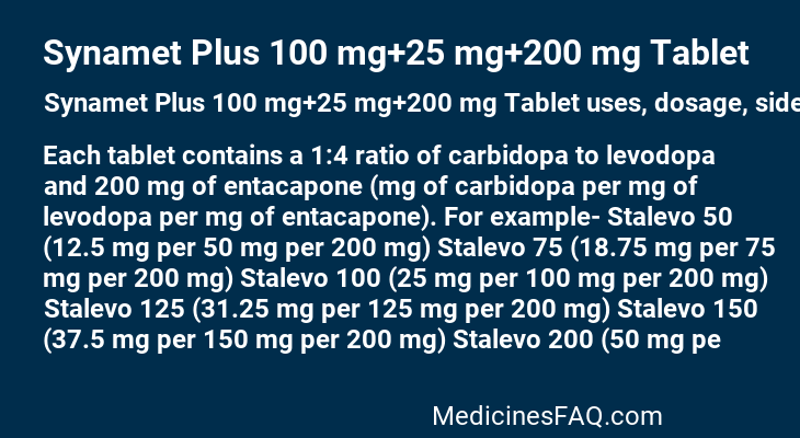 Synamet Plus 100 mg+25 mg+200 mg Tablet