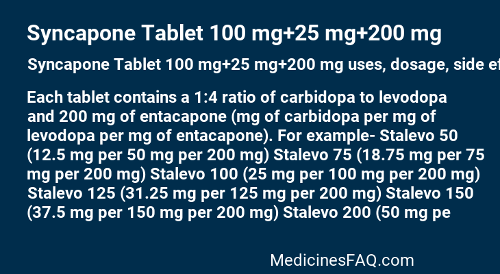 Syncapone Tablet 100 mg+25 mg+200 mg