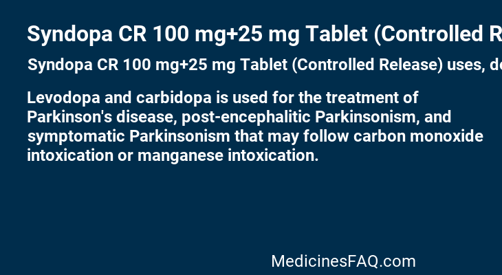 Syndopa CR 100 mg+25 mg Tablet (Controlled Release)