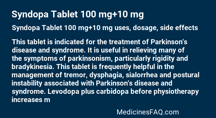 Syndopa Tablet 100 mg+10 mg