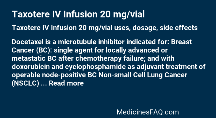 Taxotere IV Infusion 20 mg/vial