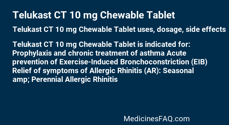 Telukast CT 10 mg Chewable Tablet