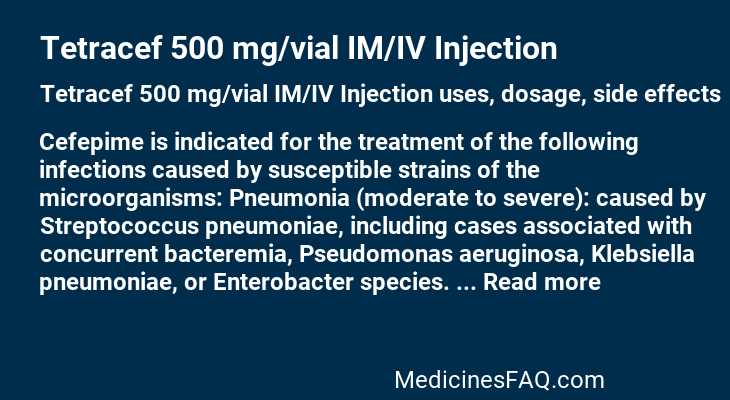 Tetracef 500 mg/vial IM/IV Injection