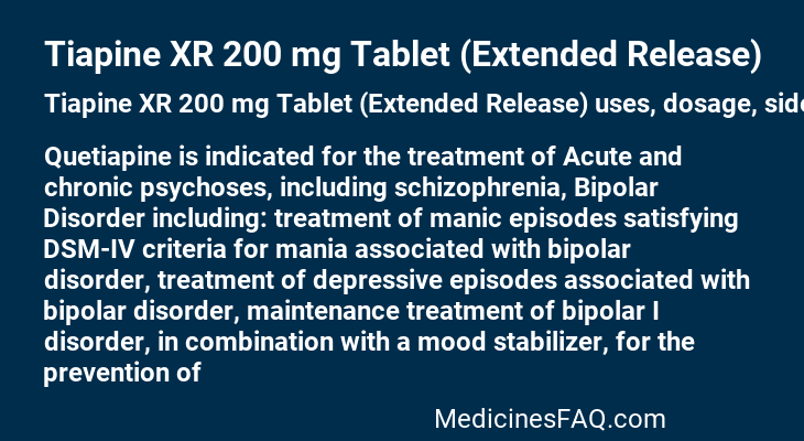 Tiapine XR 200 mg Tablet (Extended Release)