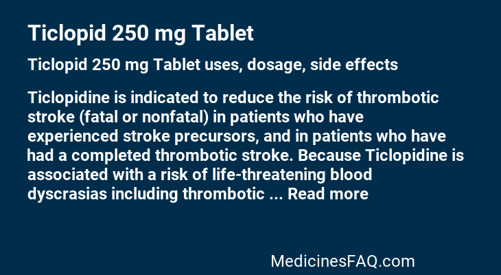 Ticlopid 250 mg Tablet