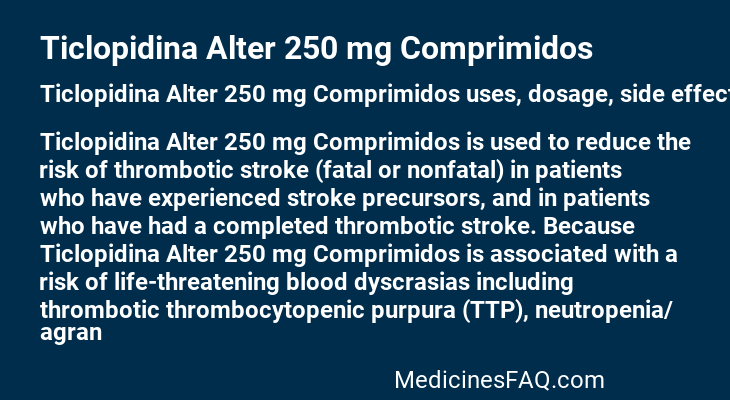 Ticlopidina Alter 250 mg Comprimidos