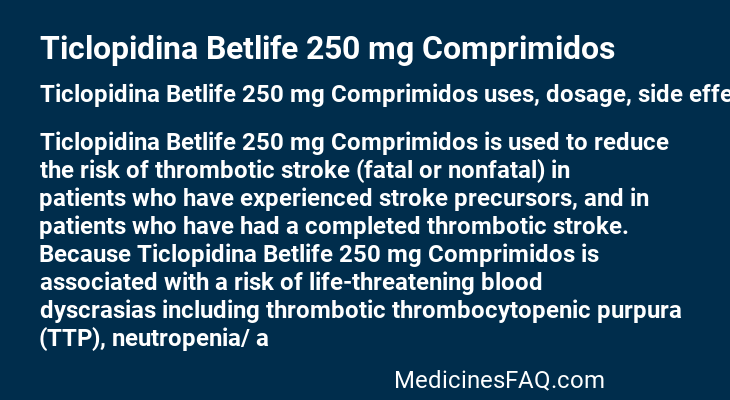 Ticlopidina Betlife 250 mg Comprimidos