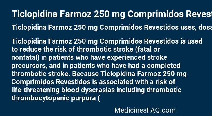 Ticlopidina Farmoz 250 mg Comprimidos Revestidos