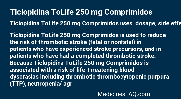 Ticlopidina ToLife 250 mg Comprimidos