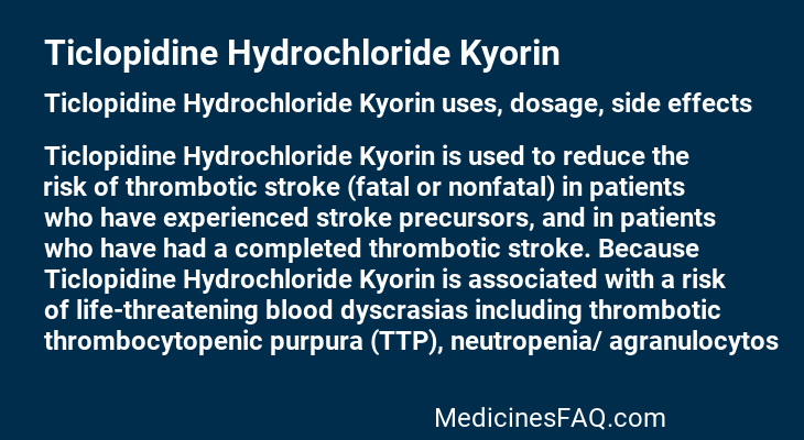 Ticlopidine Hydrochloride Kyorin