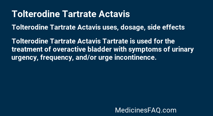 Tolterodine Tartrate Actavis