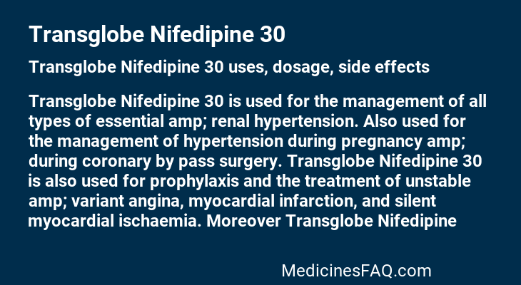 Transglobe Nifedipine 30