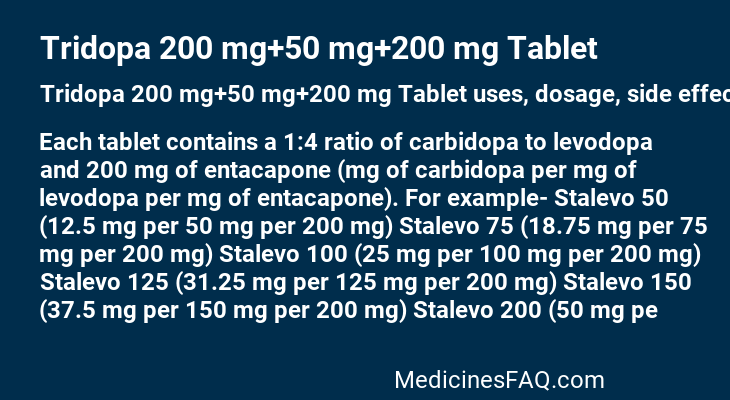 Tridopa 200 mg+50 mg+200 mg Tablet