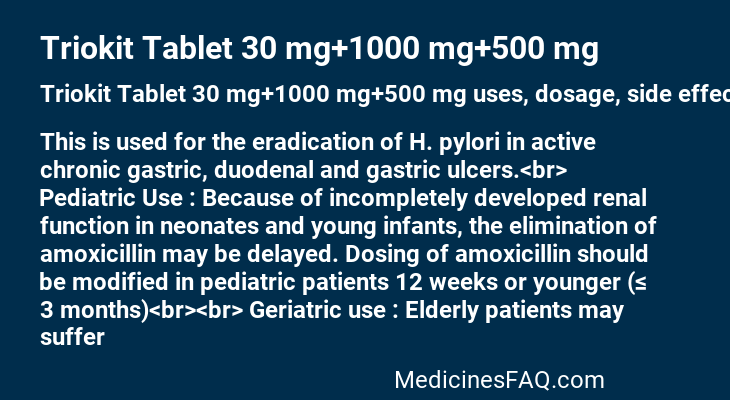 Triokit Tablet 30 mg+1000 mg+500 mg