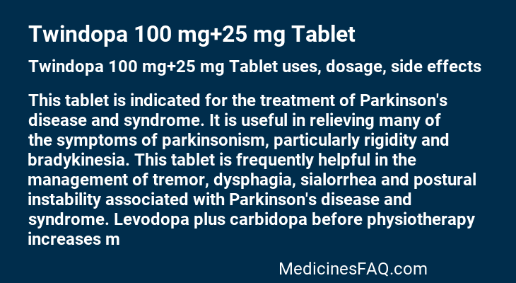 Twindopa 100 mg+25 mg Tablet