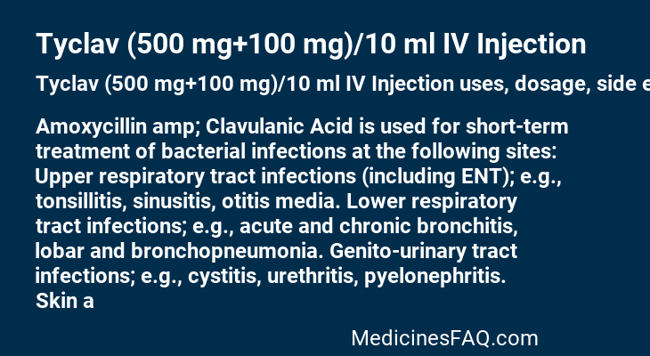 Tyclav (500 mg+100 mg)/10 ml IV Injection