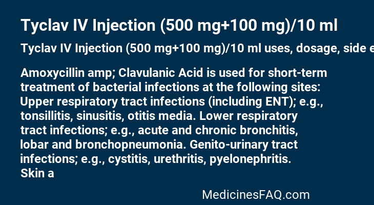 Tyclav IV Injection (500 mg+100 mg)/10 ml