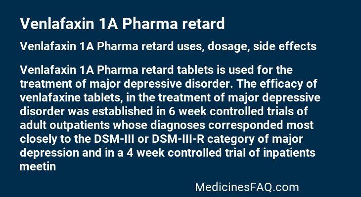 Venlafaxin 1A Pharma retard