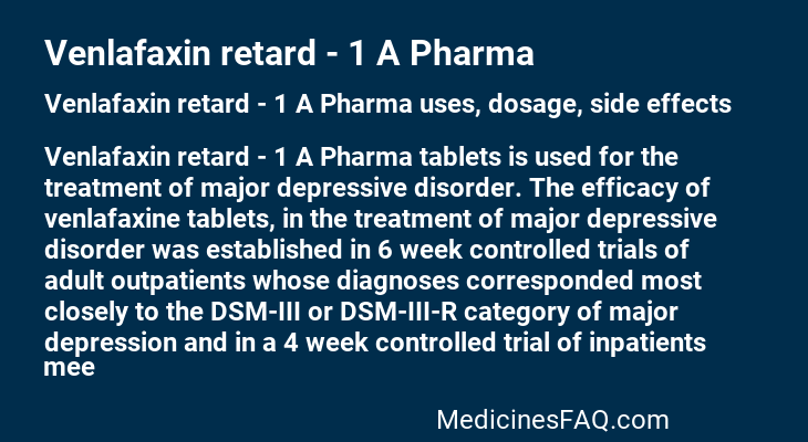 Venlafaxin retard - 1 A Pharma