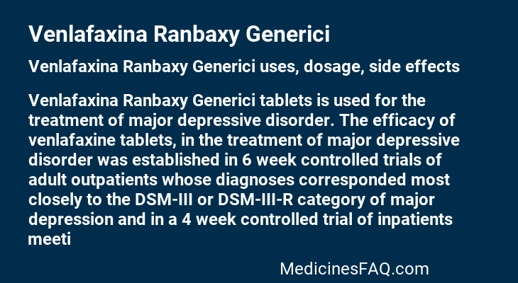 Venlafaxina Ranbaxy Generici