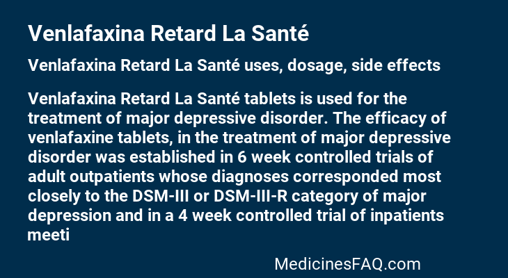 Venlafaxina Retard La Santé