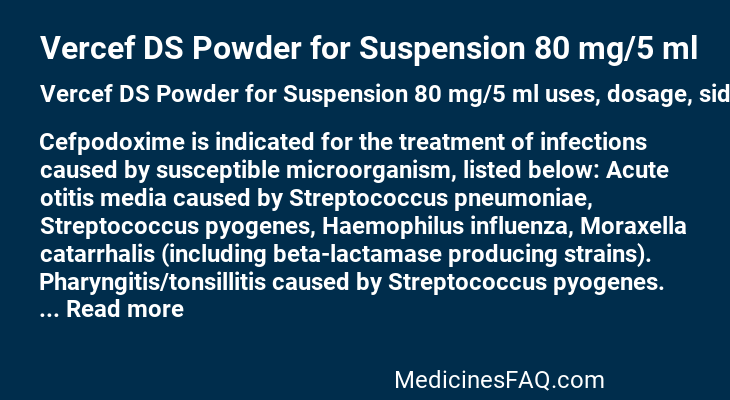 Vercef DS Powder for Suspension 80 mg/5 ml