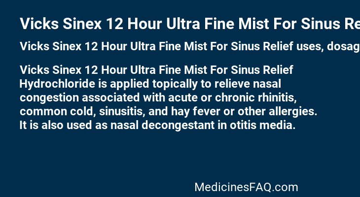 Vicks Sinex 12 Hour Ultra Fine Mist For Sinus Relief