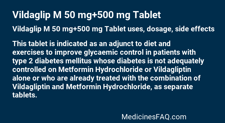 Vildaglip M 50 mg+500 mg Tablet