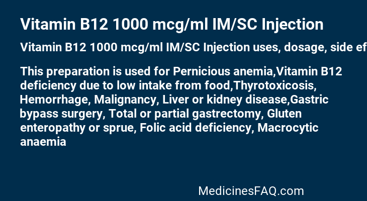 Vitamin B12 1000 mcg/ml IM/SC Injection