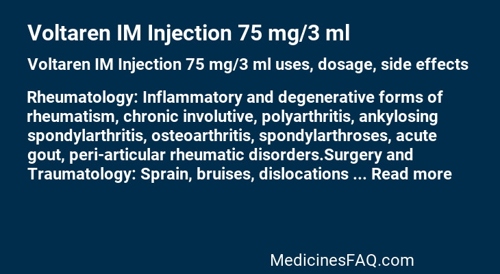 Voltaren IM Injection 75 mg/3 ml : Uses, Dosage, Side Effects, FAQ ...