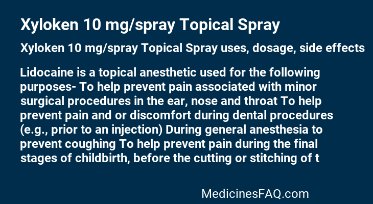 Xyloken 10 mg/spray Topical Spray