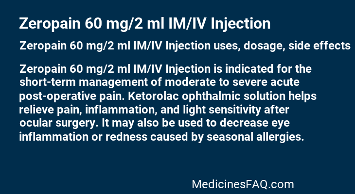 Zeropain 60 mg/2 ml IM/IV Injection