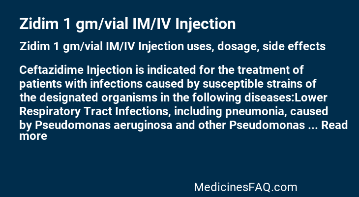 Zidim 1 gm/vial IM/IV Injection