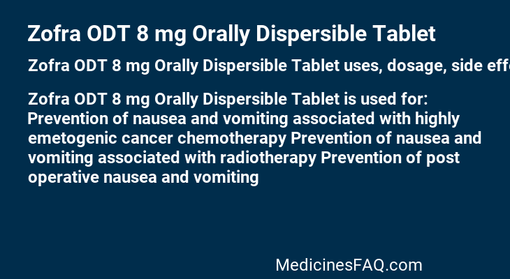 Zofra ODT 8 mg Orally Dispersible Tablet